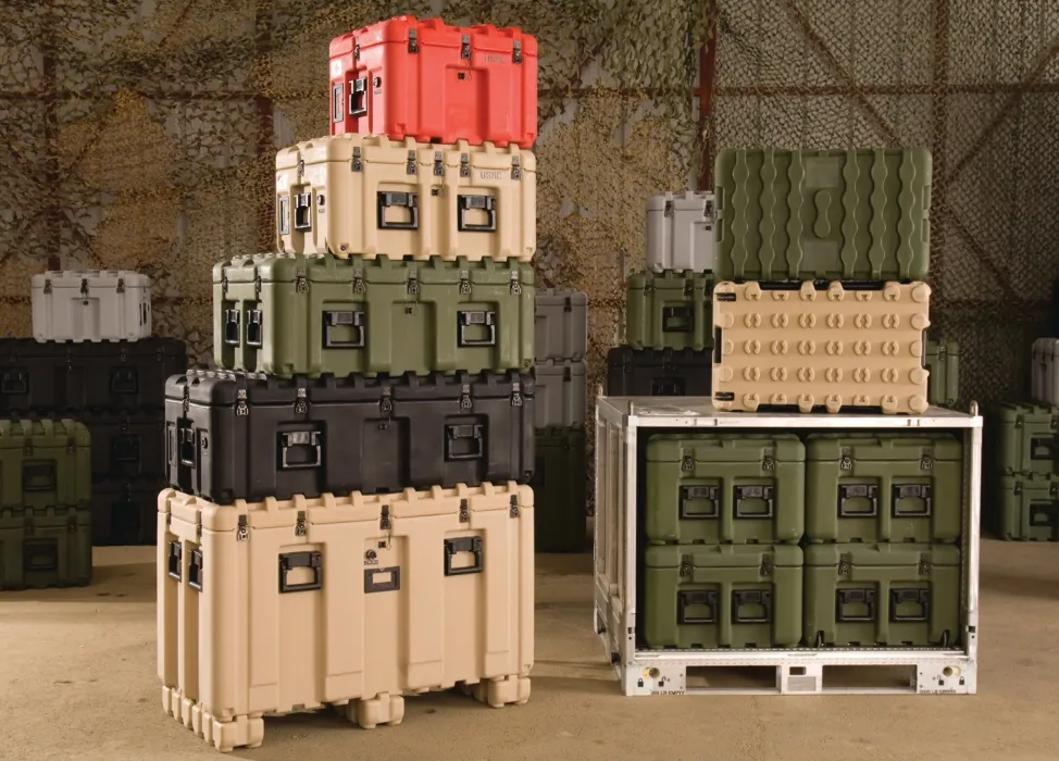 Pelican ISP cases stacked inside a JMIC Joint Modular Intermodal Container